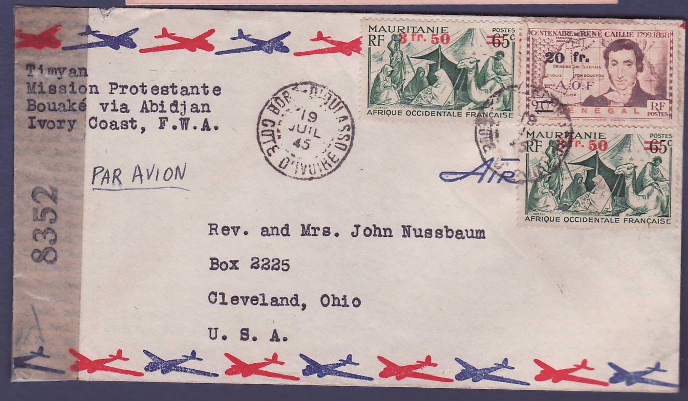 Mauritanie Lettre Censuree Bobo Dioulasso 19 JUI 45 pour Cleveland  USA
