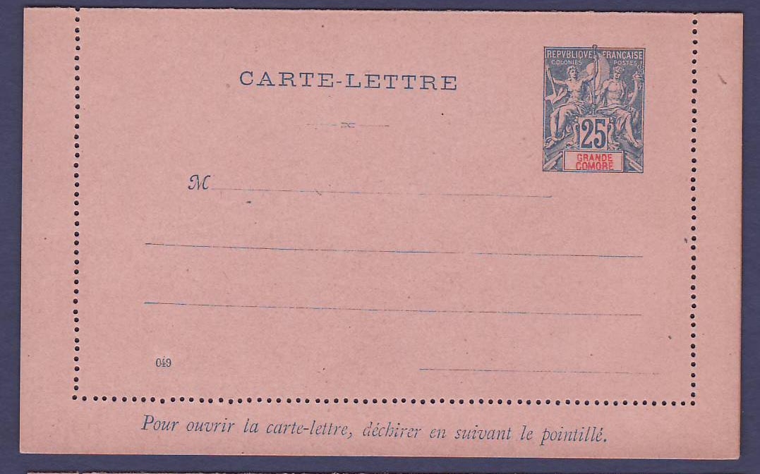 Grande Comore Entier Postal Groupe 25c Neuf