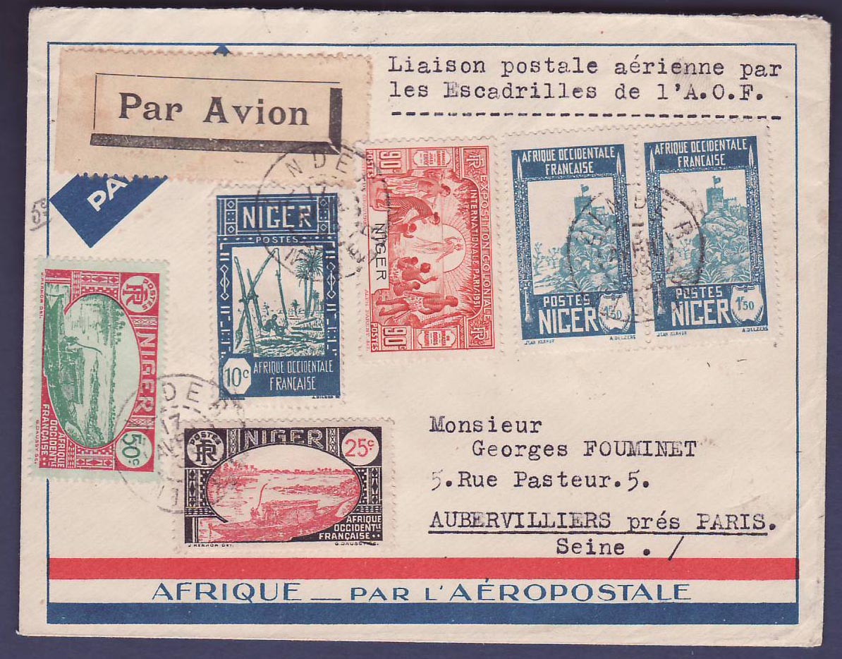 Niger 1er Volt  5eme retour Zinder Alger pour Aubervilliers  cachet 17 AV 33  1er vol