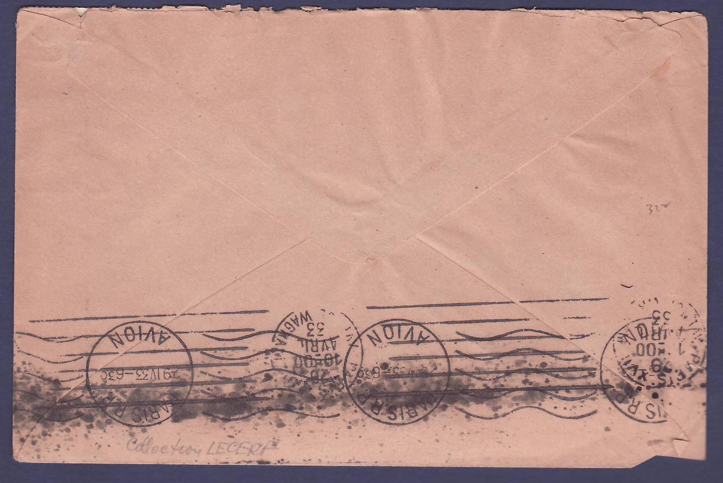 Niger 1er Vol 6eme voyage Zinder Alger obl 24 AV 33  pour Paris  France — Back
