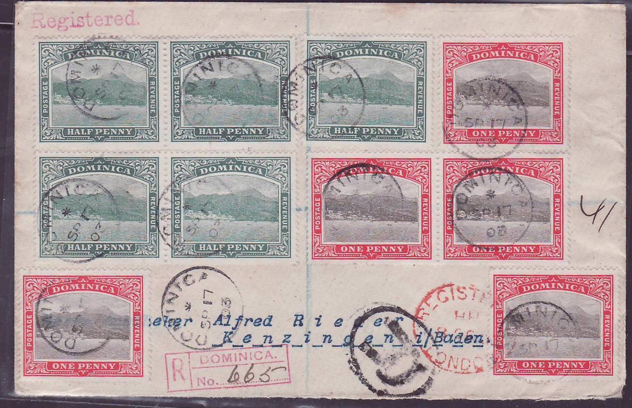 Dominique Dominica Wonderful mixed franking to Kenzingen  date SP 17 03 Rare Cover