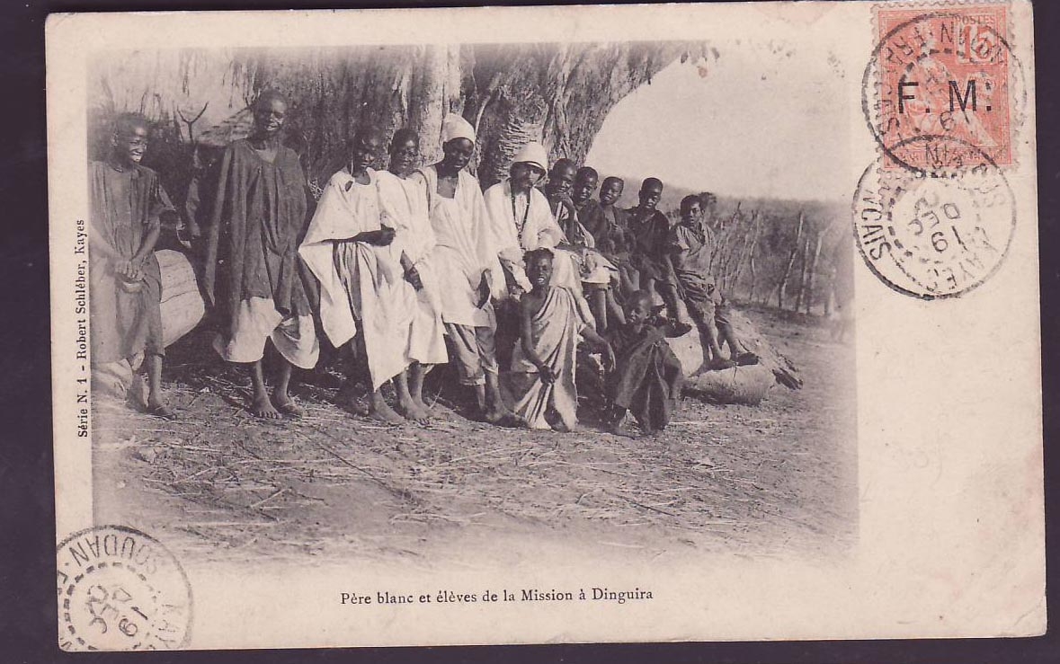 Soudan Carte Postale avec 15c Mouchon surchargé FM Franchise Militaire  obl Kankan et Kayes 19 DEC 04  au dos cachet Mar