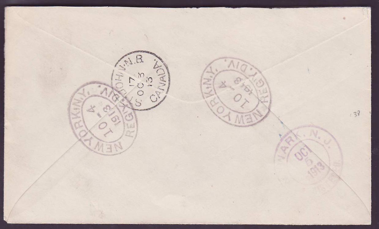 Dominique Dominica 6p Revenue on Roessler Newark  USA  sanc SP 20 13  Rare — Rückseite