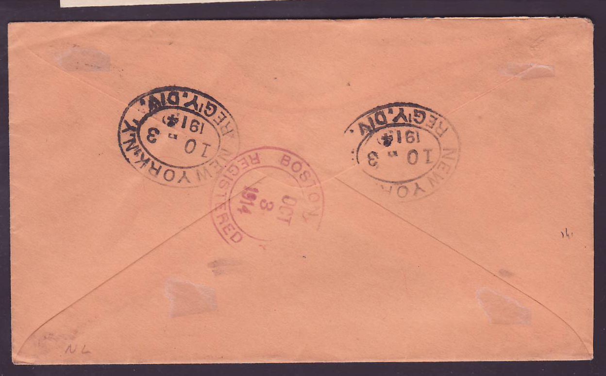 St Lucia Lucie Registered mail 4d + 3d for Boston  Mass  USA — Rückseite