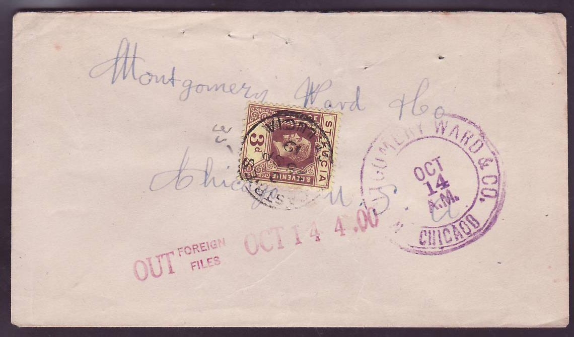 St Lucia Lucie Registered cover with 3d value for Chicago  USA  can OCT 14