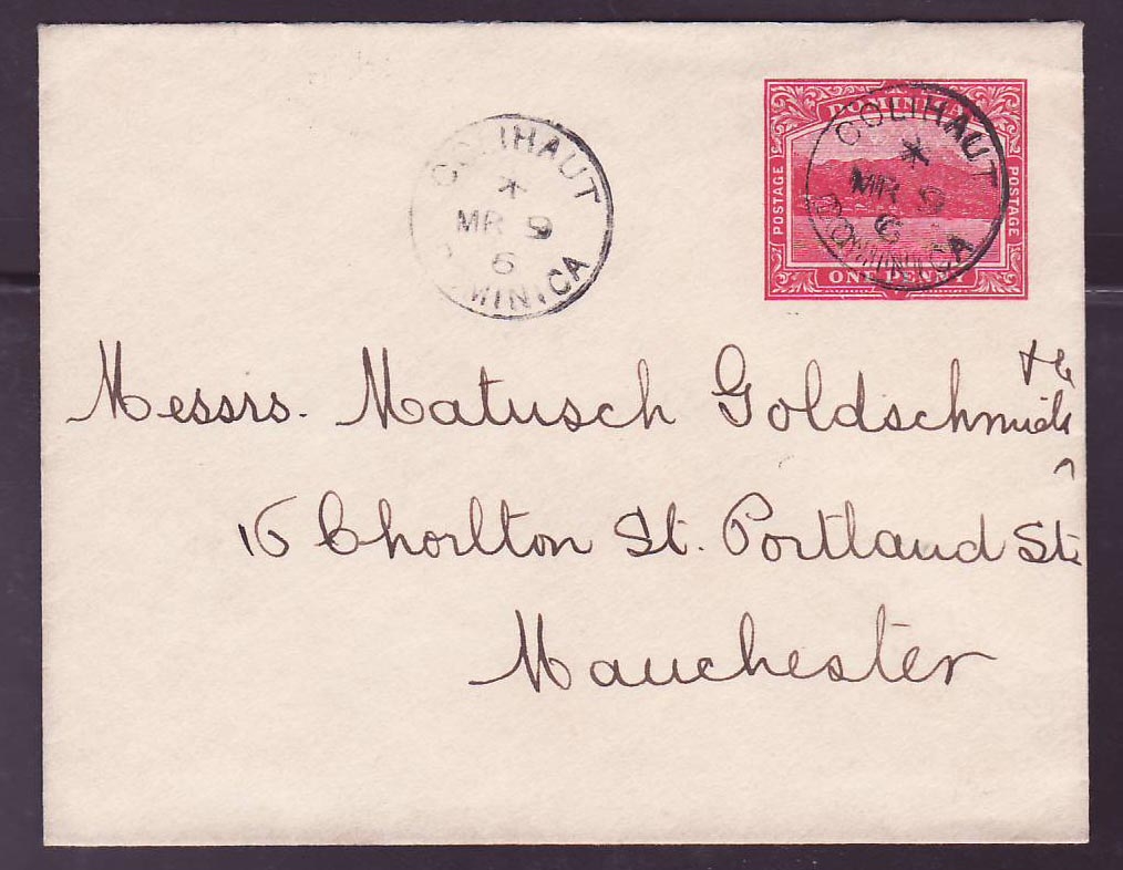 Dominique Dominica Rare Stationary 1p with Colihaut MAR 9 6 cancel (very small office) to Manchester England