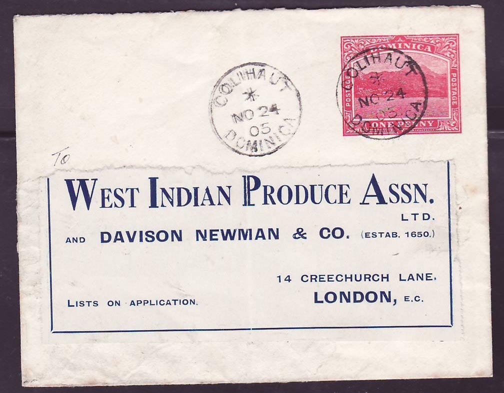 Dominique Dominica Stationary with rare Colihaut NO 24 05 cancellation to London  England