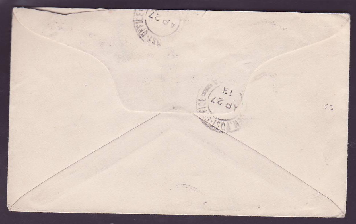 Dominique Dominica Cover with 2 1/2p value to New Bedford  Mass  USA  with rare Portsmouth Cancel AP 13 — Rückseite