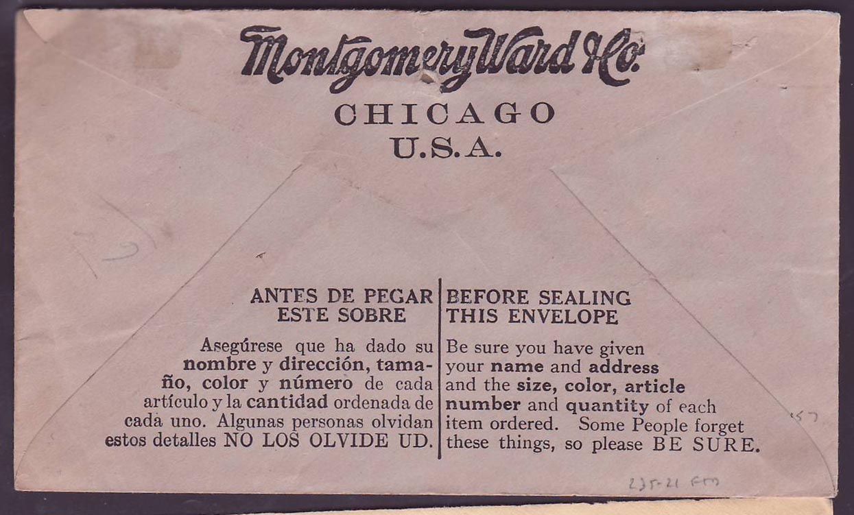 Dominique Dominica 2d with GPO cancel on unsual Montgomery Ward Chicago USA cover — Rückseite