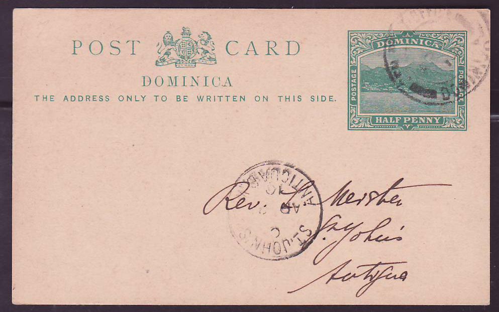 Dominique Dominica Lovely 1/2p stationary to Antigua  can 10