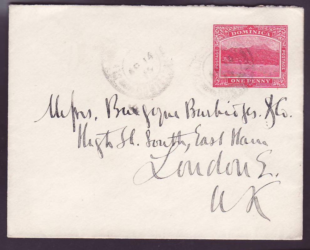 Dominique Dominica 1p stationary to London  England (cancel unclear)
