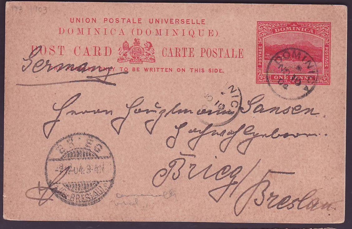 Dominique Dominica 1p Stationary to Bricq Breslau  Germany