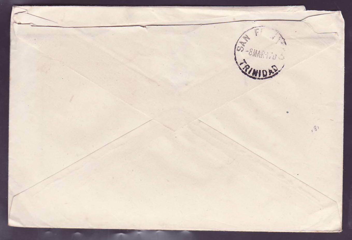Gambie Gambia 2 Bathurst cover with 2 Elephant issued  to San Fernando  Trinidad — Rückseite