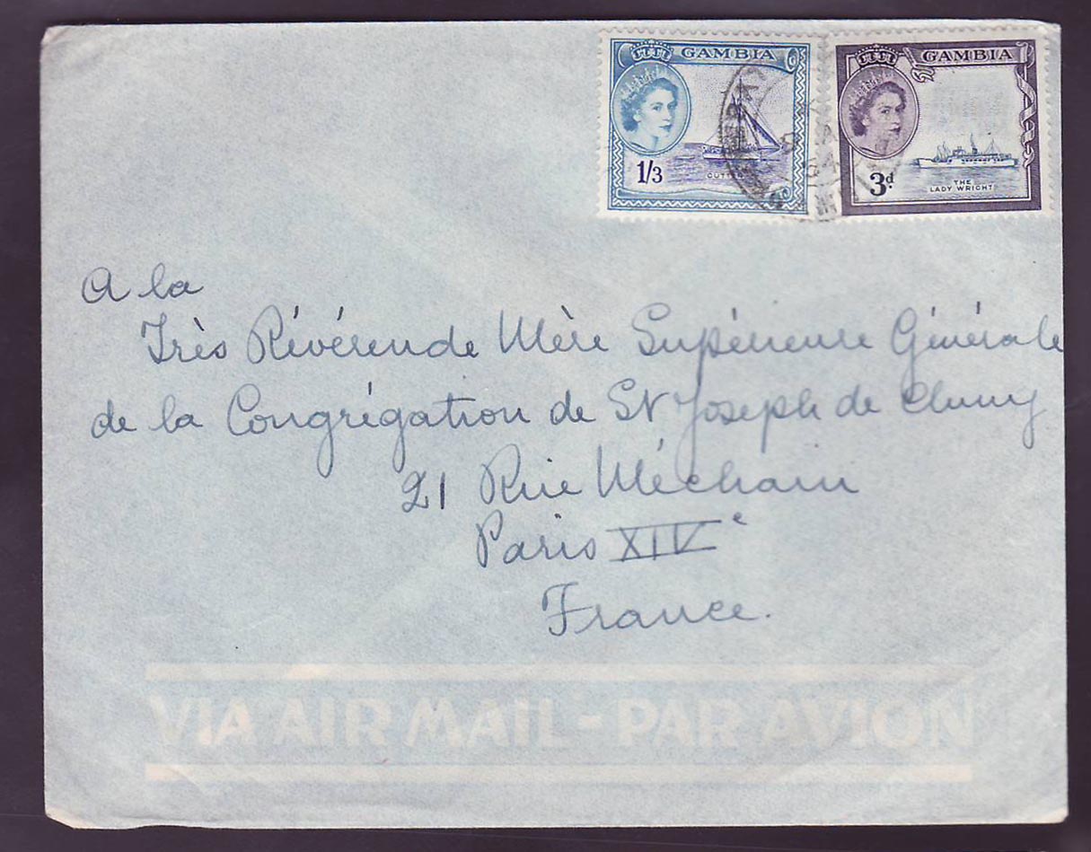 Gambie Gambia Bathurst cover with 1/3 + 3d issued (bateaux  boats)  for Paris  France