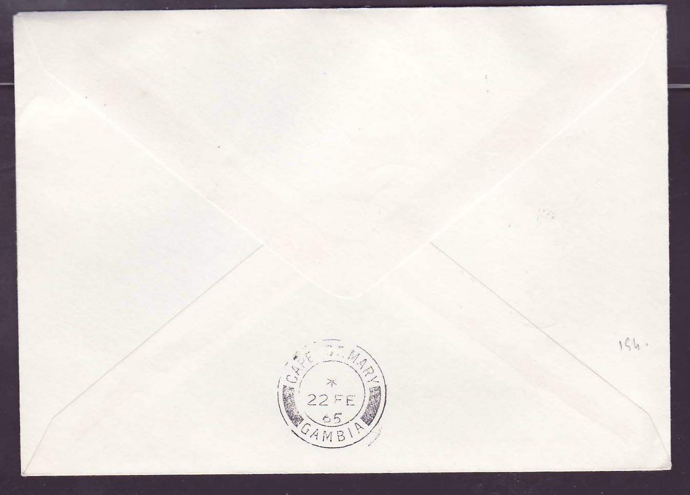 Gambie Gambia Soldier Town canc on Indepence 1965 cover — Rückseite