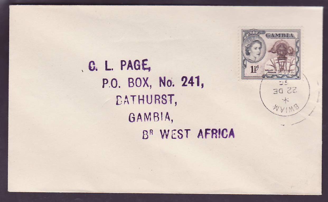 Gambie Gambia Rare Bwiam cover with QE II Woloff stamp to Bathurst
