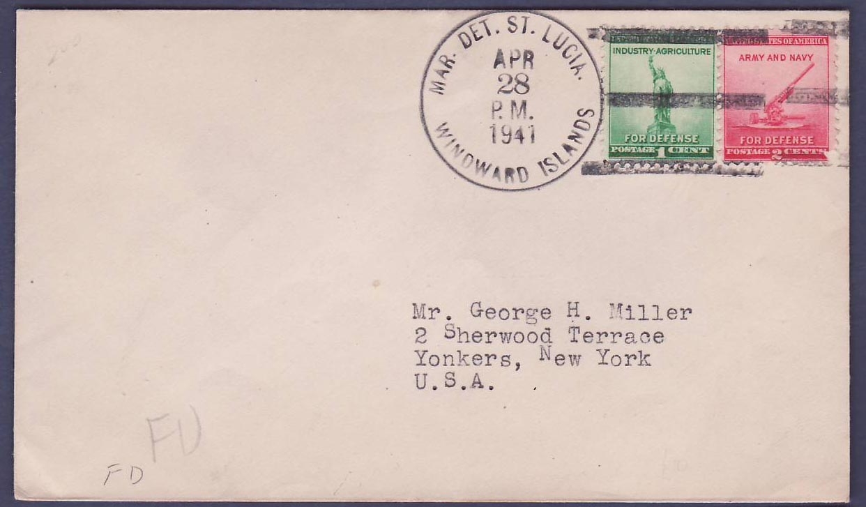 St Lucia Lucie US stamps with Mar Dep St Lucia Windward Islands APR 1941 canc