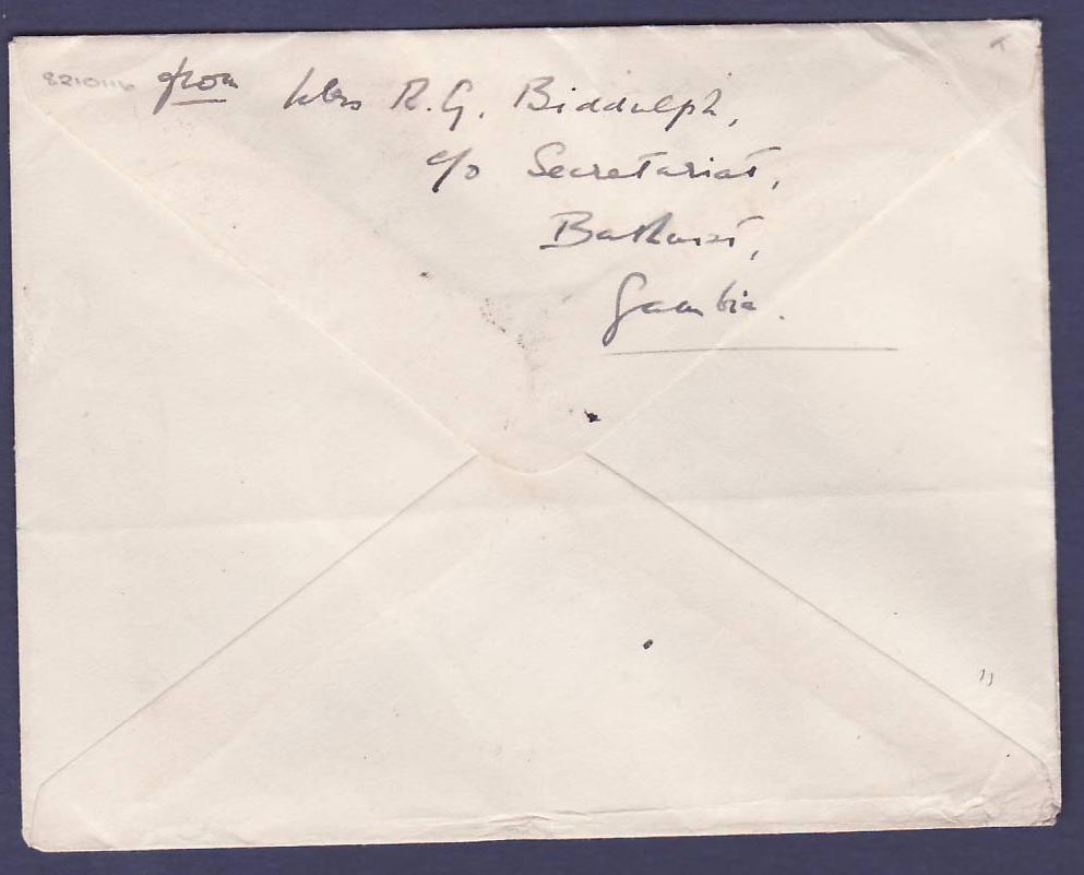 Gambie Gambia Cover 3p + 1s Elephant canc Bathurst with Censor cancellation NN/3 for Boscombe  England — Verso