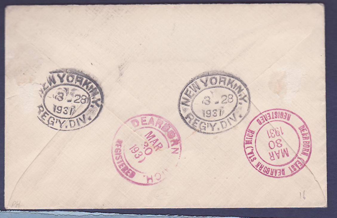 Gambie Gambia Registered Cover with 2/6s GV stamp can GPO MR 16 31 to Dearborn  USA — Rückseite