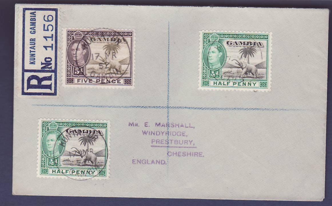 Gambie Gambia Rare Kunta-Aur cover with various Elephant values to Prestbury  Cheshire  England