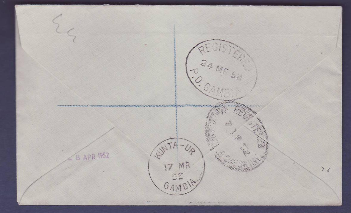 Gambie Gambia Rare Kunta-Aur cover with various Elephant values to Prestbury  Cheshire  England — Verso