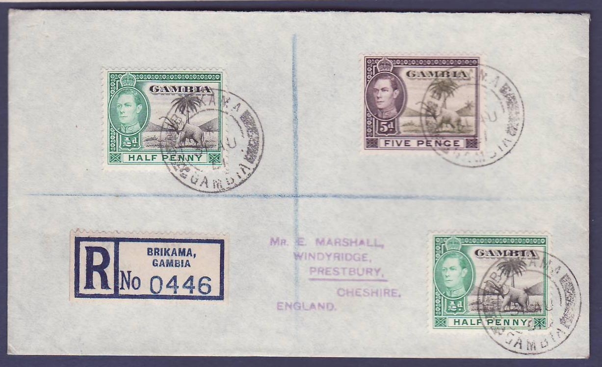 Gambie Gambia Brikama office (small office)  to Prestbury  Cheshire  England  dated 1951