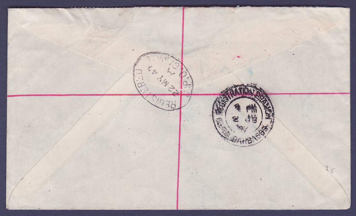 Gambie Gambia Lovely registered cover franked with 3 1S values and 6d affixed  to Bridgetown  Barbados  can 1947  Rare — Rückseite