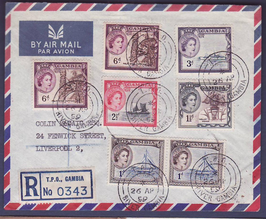 Gambie Gambia Lovely TPO cover with various EII values  can AP 59 to Liverpool  England
