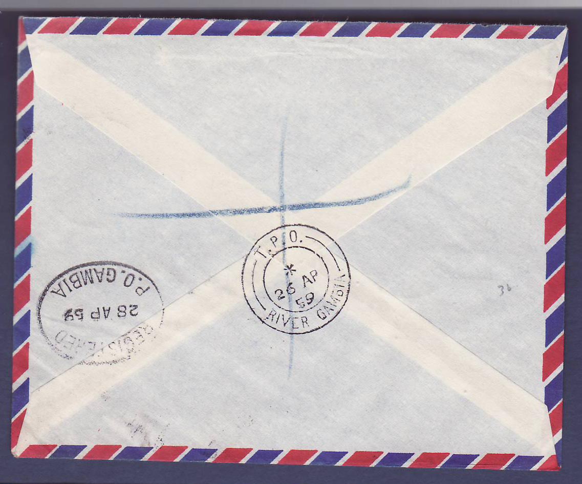 Gambie Gambia Lovely TPO cover with various EII values  can AP 59 to Liverpool  England — Rückseite