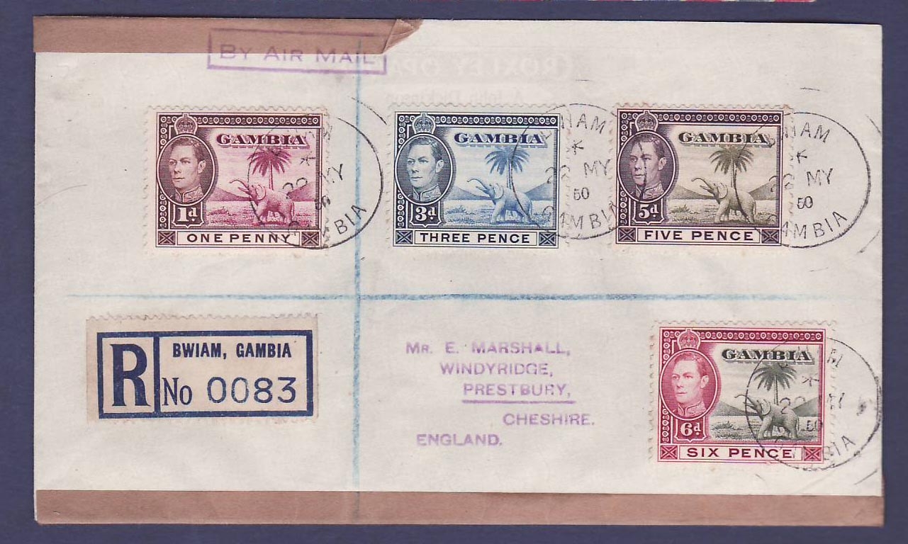 Gambie Gambia Rare Bwiam cover to Presbury  Cheshire  England  dated 1950