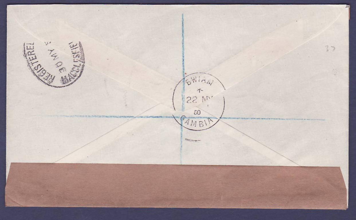 Gambie Gambia Rare Bwiam cover to Presbury  Cheshire  England  dated 1950 — Rückseite