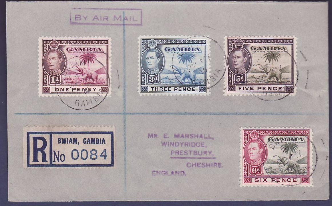 Gambie Gambia Bwiam cover with 4 Elephant values  dated 1950  Unusual