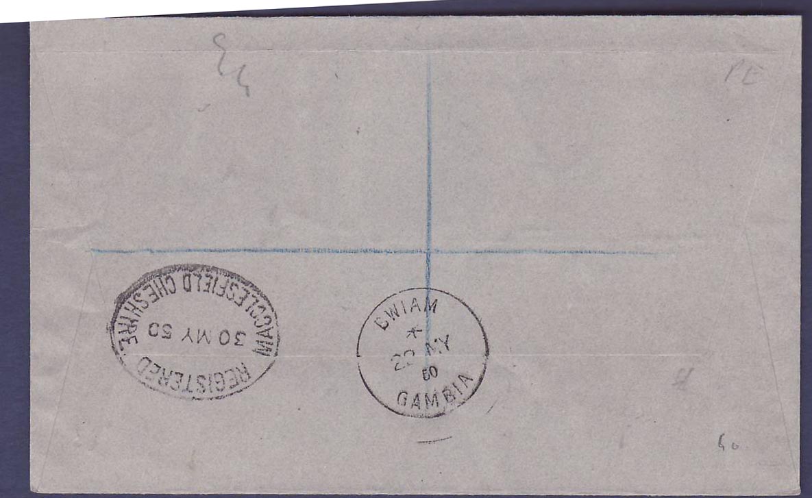 Gambie Gambia Bwiam cover with 4 Elephant values  dated 1950  Unusual — Back