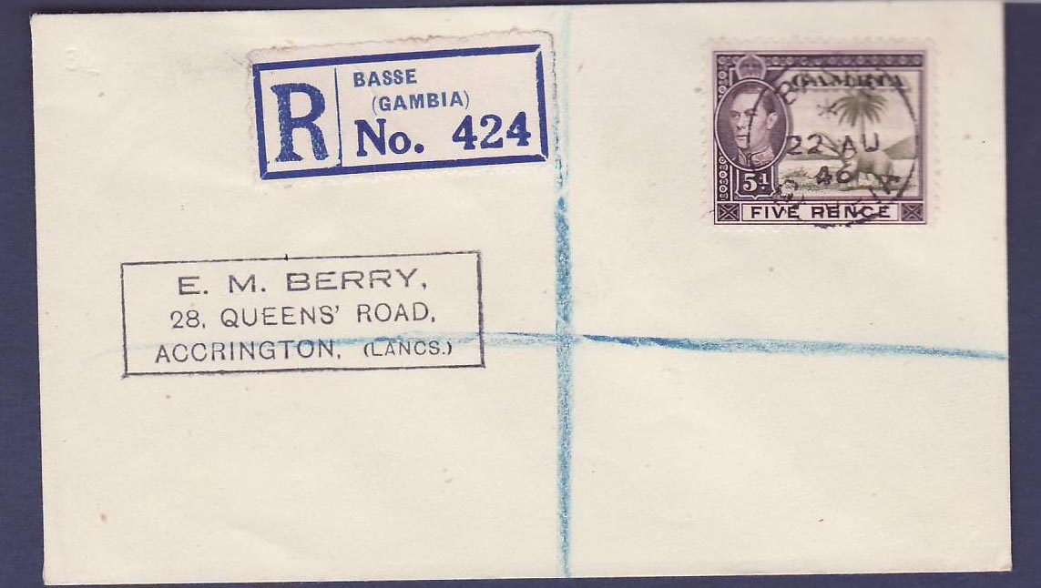 Gambie Gambia BASSE (small office) cover can 22 AU 46 to Accrington  England  Unusual