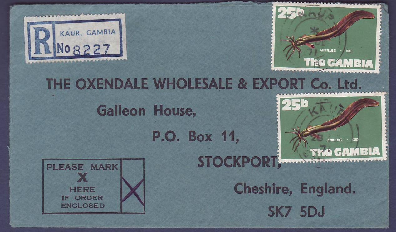 Gambie Gambia 1971 cover with unusual Kaur (small office) cancellation  to Stockport  Cheshire  England