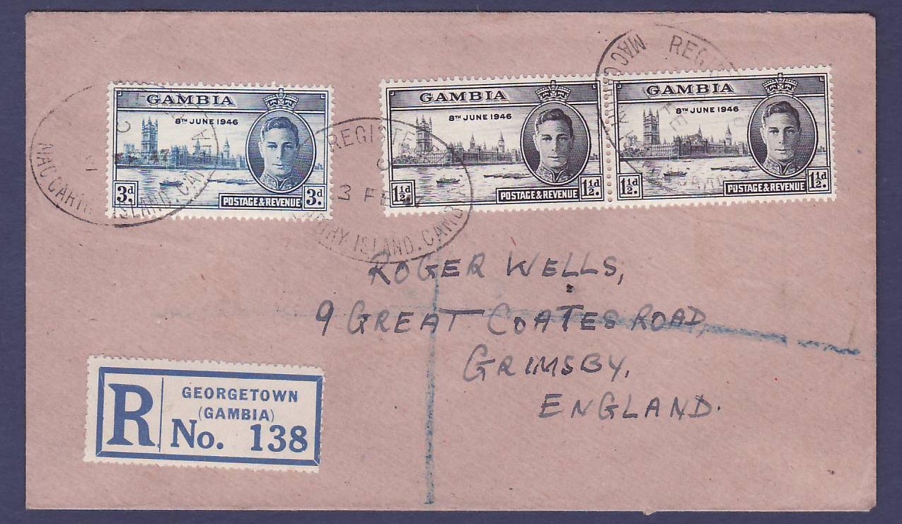 Gambie Gambia Bathurst cover with GVI values with unusual Macarthy cancellation  dated 1947