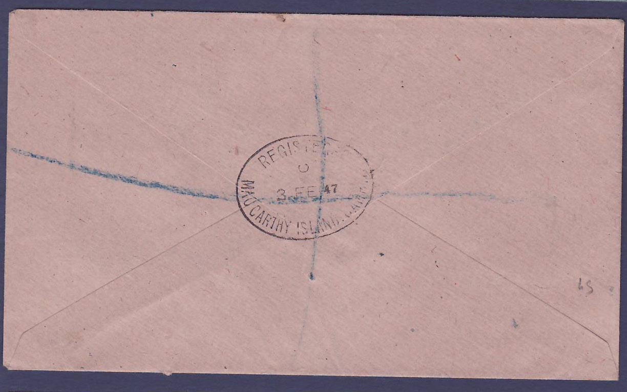 Gambie Gambia Bathurst cover with GVI values with unusual Macarthy cancellation  dated 1947 — Verso