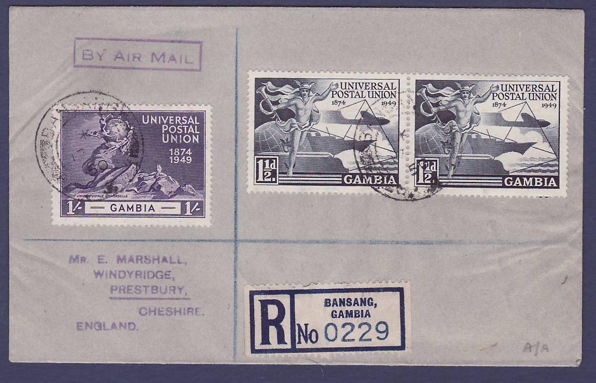 Gambie Gambia Basse (small office) cover wth UPU issues  dated MR 50  to Prestbury  Cheshire  England
