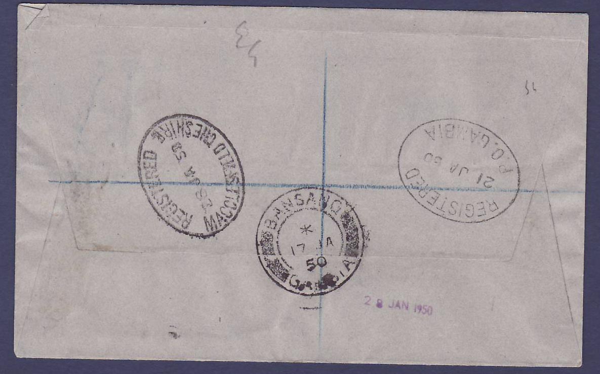 Gambie Gambia Basse (small office) cover wth UPU issues  dated MR 50  to Prestbury  Cheshire  England — Rückseite