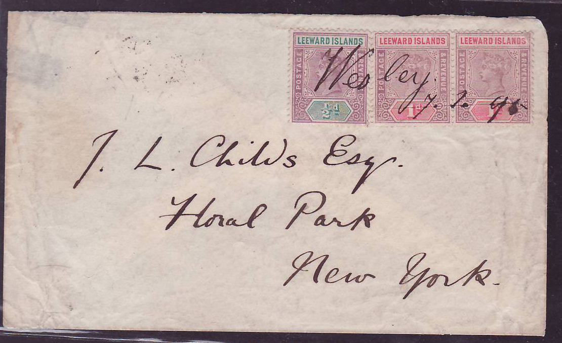 Cover Dominica Leeward Islands with rare Wesley 7 1 1895 manuscript canc for New York Certificate. One of the 2 record