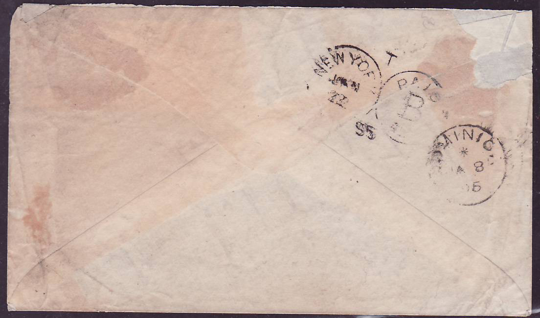 Cover Dominica Leeward Islands with rare Wesley 7 1 1895 manuscript canc for New York Certificate. One of the 2 record — Rückseite