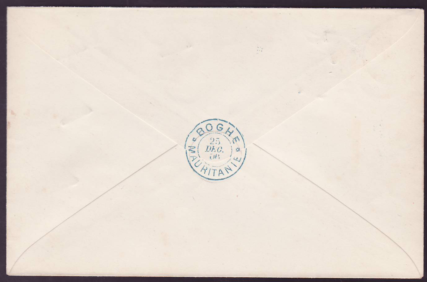 Lettre Mauritanie avec timbres Gouverneur Bellay surchargé T pour timbre Taxe  Valeurs 1c + 4c + 5c + 10c obl Boghe 25 D — Back