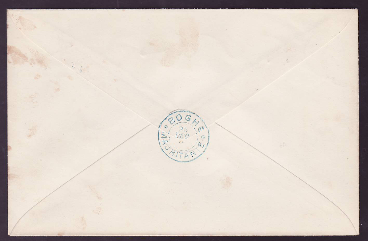 Lettre Mauritanie avec timbres Gouverneur Bellay surchargé T pour timbre Taxe  Valeurs 10c + 5c + Palmiers 35c obl Boghe — Back