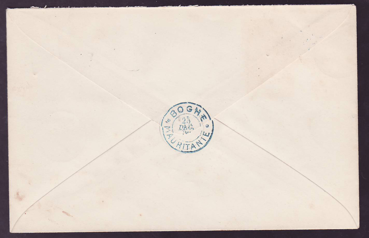 Lettre Mauritanie avec timbres Gouverneur Bellay surchargé T pour timbre Taxe  Valeurs Palmiers 25c +75c obl Boghe 25 DE — Back