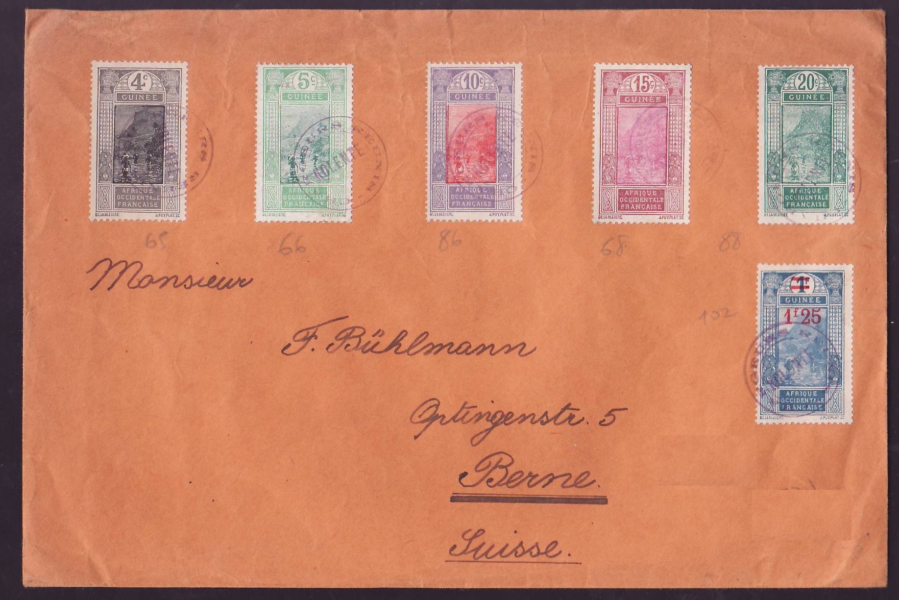 Afrique Occidentale Française — Enveloppe avec timbres de Guinée — destinée à Berne, Suisse