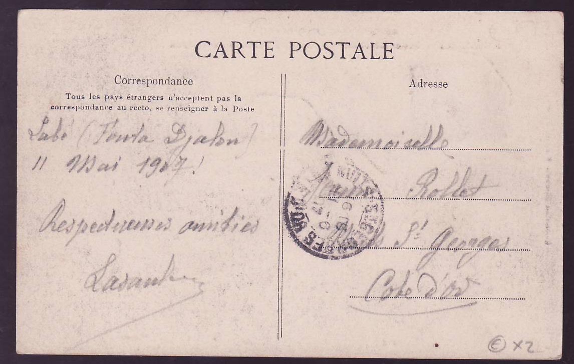 Carte Postale Guinee Berger Pulas avec Rare cachet Telegraphique Labbe 11 MAI 07 — Rückseite