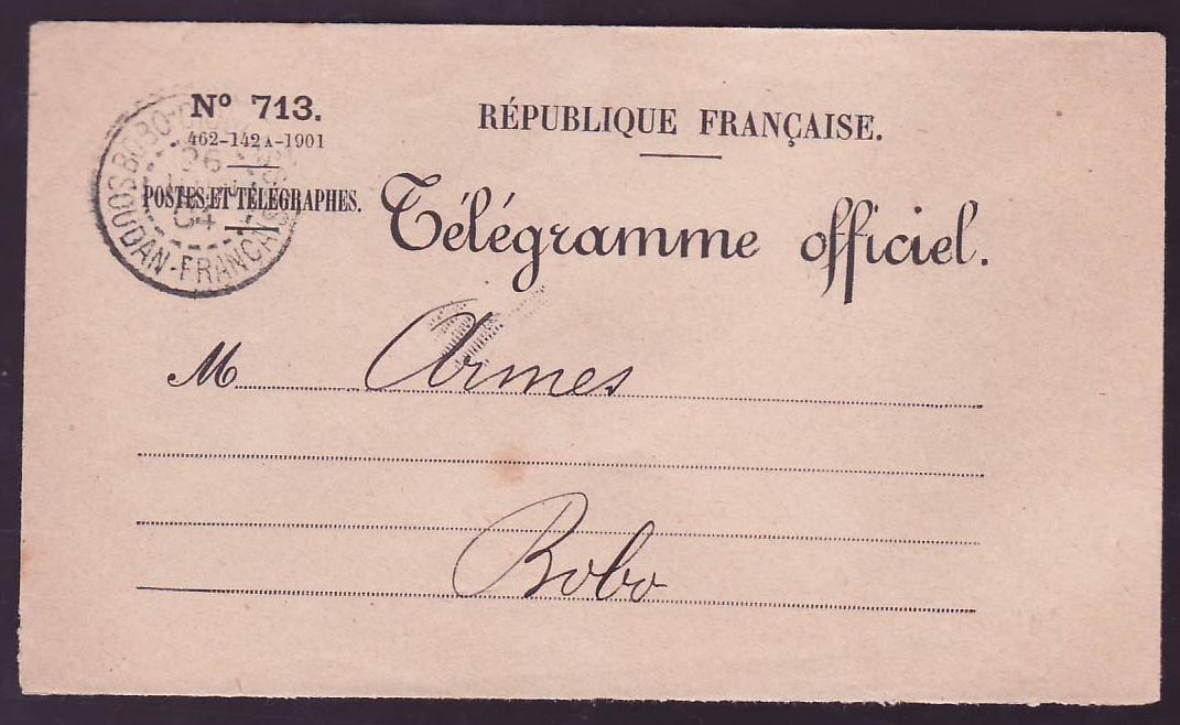 Soudan Telegramme officiel Bobo Dioulasso 1904