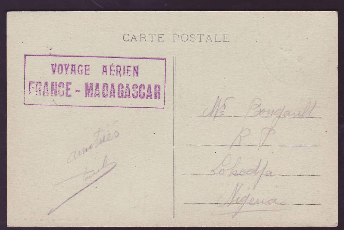 Carte Postale Soudan 1er Vol Bamako Bangui Lokodja Niger cachet OCT 26 RARE (15 plis voyagés) — Rückseite