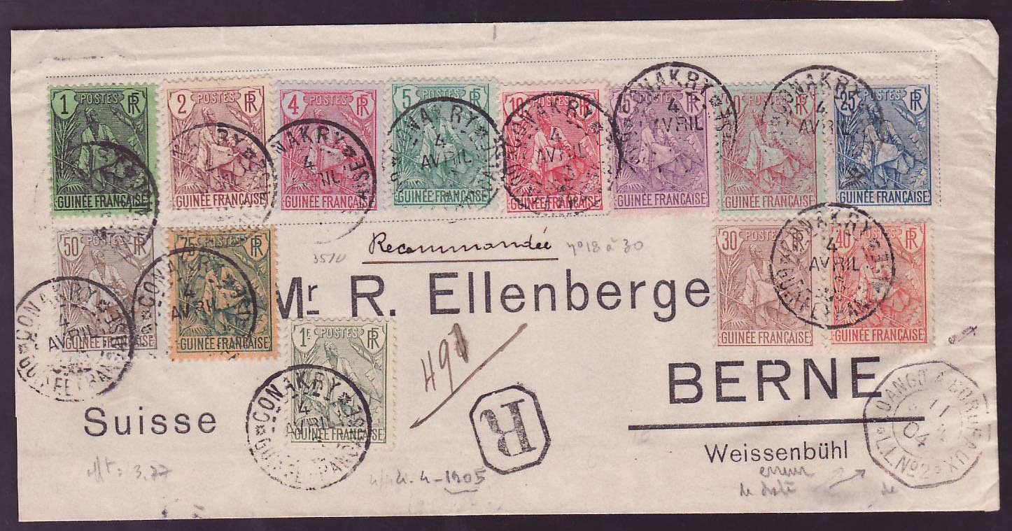 Guinee Lettre avec Serie Berger Pulas (13 val) pour Berne Bern Switzerland erreur de date 04