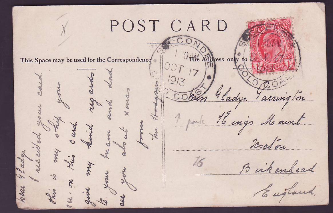 CPA Gambia Sainte Marie de Bathurst Une vue du port Timbre Gold Coast obl 1913 — Rückseite